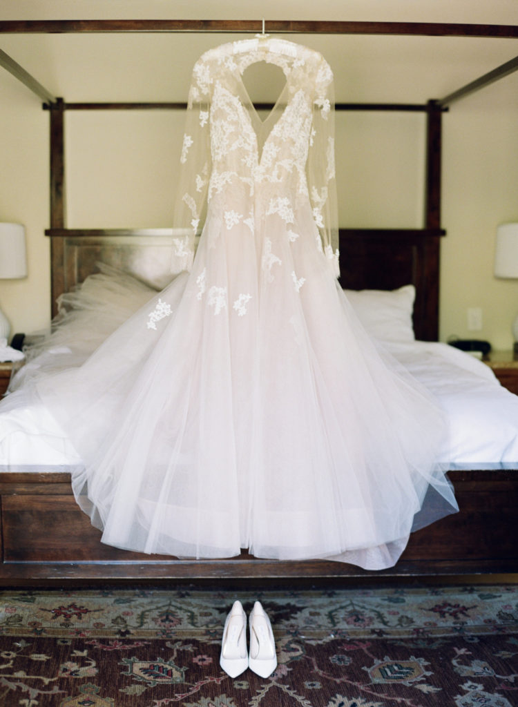 L'Auberge De Sedona Wedding -Portrait of wedding gown and shoes